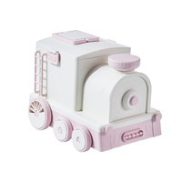 Boîte de rangement rectangulaire portable en PP écologique, anti-poussière, en forme de petit train bleu, pour chaussures, vêtements, maison, bureau, école