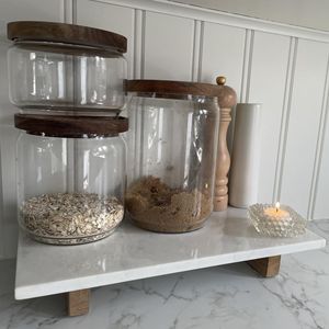 Planche à découper à <span class=keywords><strong>pied</strong></span> de fromage en marbre rectangulaire <span class=keywords><strong>Plateau</strong></span> à dessert pour gâteau avec socle en <span class=keywords><strong>bois</strong></span> Support de rangement pour épices pour la cuisine - Product Image 3