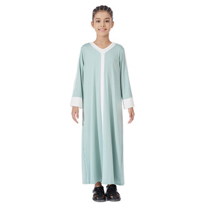 Ropa Islámica al por Mayor, Vestido Largo de Color Puro con Cuello en V para Niñas Musulmanas, Vestido Modesto Árabe del Sudeste Asiático para Niñas Musulmanas - Product Image 2
