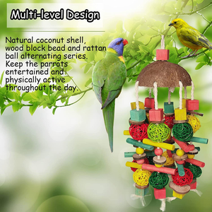多色天然木块大鹦鹉咬玩具椰壳鸟咀嚼玩具 - Product Image 2