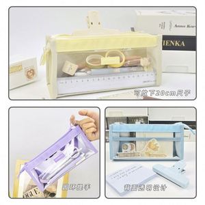 Students Clear PVC Pencil Case 6 <b>Compartments</b> Waterproof Organizer Pen <b>Bag</b> for Exams Pastel Color Pastel Clear Pencil Pencil <b>Bag</b> - Product Image 5