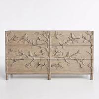 Commode bohème à 3 tiroirs en bois massif écologique, buffet rustique fait main avec motifs floraux en relief, meuble de rangement d'appoint antique pour hôtel