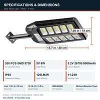 Lot de 4 lampes solaires murales extérieures étanches IP65 avec télécommande, 330 LED SMD 5730, 10 coupelles, lumière du jour pour jardin et cour