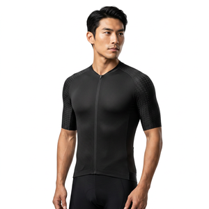 Maillot de Ciclismo Negro de Manga Corta para Hombre con Cremallera Completa, Diseño de Paneles de Malla Transpirable, Ajuste Deportivo, Spandex/Poliéster 160g - Product Image 1