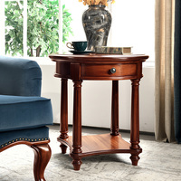 Table basse en bois massif de style américain, table d'appoint en bois pour canapé, table ronde pour salon, petite table à thé décontractée de style hôtelier