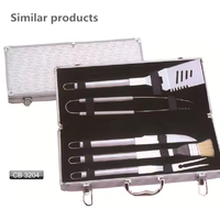 Boîtier en aluminium Portable emballage 3 pièces griller caisse en bois en acier inoxydable outils de Barbecue de jardin pince ensemble de barbecue outil de grillade