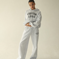 Ensemble survêtement molletonné décontracté pour femme avec logo personnalisé, comprenant un sweat à capuche oversize et un pantalon de jogging, tenue de détente deux pièces, vente en gros