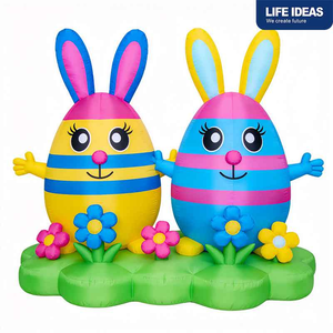 Venta al por mayor de huevos de Pascua inflables coloridos con conejitos y flores en la base para decoración de jardín, patio, porche y festividades al aire libre. - Product Image 1