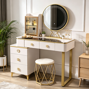 Modern Makeup Vanity <b>With</b> Lighted Mirror Storage <b>Drawers</b> Bedroom <b>Dressing</b> <b>Table</b> <b>With</b> Stool - Product Image 6