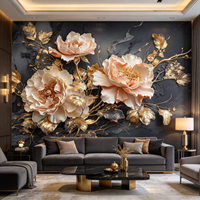 Papier peint mural personnalisé floral 3D de luxe, feuille dorée, pivoine, pour salon, mur d'arrière-plan de télévision, décoration intérieure
