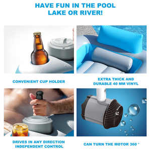 PVC <strong>Inflatable</strong> Rechargeable Pool Motor <strong>Float</strong> with Dual Motors and 2 Storage Compartments, Adult Electric Water Lounge Chair - Product Image 5