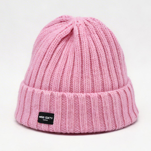 Pink Ribbed Knit Beanie-<b>Warm</b> Soft Common Travel Autumn Winter <b>Hat</b> for Unisex Custom Logo Puff Image Character Wholesale - Product Image 5