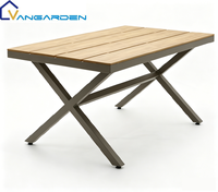 Ensemble table et chaises d'extérieur modernes en plastique et bois, avec chaises en aluminium, séchage rapide, respirant, empilable, pour balcon et hôtel