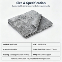Serviette en microfibre à poils longs Lewell, épaisseur 500 GSM, 40*40 CM, découpe ultrasonique sans bordure, réutilisable, pour le nettoyage automobile et domestique