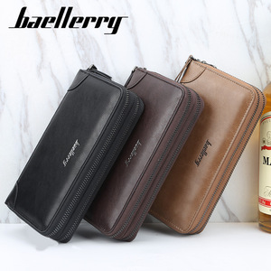 Baellerry <b>Men's</b> Long <b>Wallet</b> Pu Leather Double Zipper Large Capacity Business Clutch Bag Coffee Color - Product Image 3