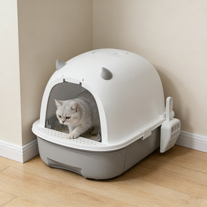 Fully Enclosed Oval Cat Litter Box With Drawer Style Gray Large Size Closed Pet Toilet For Cats - Product Image 1