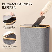 Panier à linge sale pliable JQ 140L en bambou avec sac amovible et couvercle Waschekorb