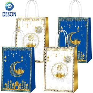 Deson Ramadan Kareem Umrah Mubarak Goodie Mosque Star Durable Sturdy Bottom Blue Green Eid al-Fitr Favor Bags