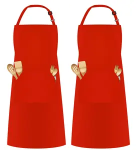 Cafe Aprons with 2 Pockets Wholesale Low Price Adjustable Multi-Purpose Waterproof Restaurants Polyester Aprons Kitchen