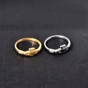 Non Tarnish Fine 14k 18k Gold Plated 316L Stainless Steel Fashion Irish Claddagh Wedding <b>Ring</b> Band for Women <b>Men</b> - Product Image 1