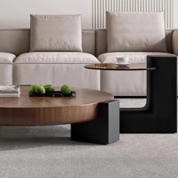 Ensemble table basse ronde moderne en bois massif MDF Mobilier design simple style bois pour bureau ou chambre à coucher salon Tables centrales