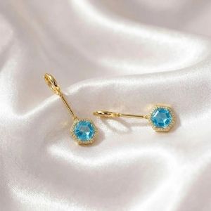 Natural Sky Blue Topaz Cubic Zirconia Hexagon Drop <b>Earrings</b> in 925 Sterling <b>Silver</b> or 18K Gold Filled Elegant Gemstone <b>Dangle</b> - Product Image 6