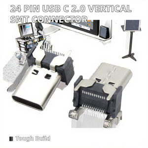 Connecteur <span class=keywords><strong>USB</strong></span> C 2.0 femelle, hauteur 15 mm, type SMT vertical, port de câble de charge type C, connecteur <span class=keywords><strong>USB</strong></span> en acier inoxydable haute visibilité - Product Image 2