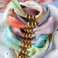 Gelang Syal Elegan Prancis, Manik-Manik Spacer Baja Tahan Karat, Gelang Kain, Perhiasan yang Dapat Disesuaikan, Hadiah untuk Wanita, untuk Kegunaan Sehari-hari dan Pesta