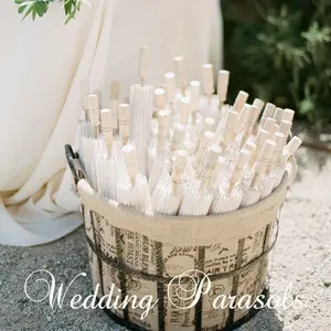Wholesale High Quality Handheld Plain White Wedding Oil Paper Wood Parasol Umbrella Sun Paper Chinese Parasol