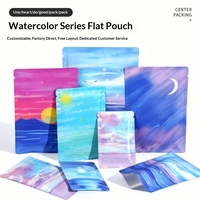 Sachets plats en Mylar de qualité alimentaire, thermoscellables, pour échantillons de masques, bijoux, ou sachets surprises, avec motif paysage aquatique.