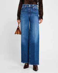 Haute Qualité Classique Bureau Dames Legis Pantalon À Jambes Larges Bleu Foncé Taille Haute Coupe Droite Denim Jeans Pour Femmes - Product Image 5