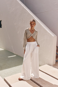 Casual personalizza <span class=keywords><strong>pantaloni</strong></span> dritti moda <span class=keywords><strong>donna</strong></span> <span class=keywords><strong>pantaloni</strong></span> di <span class=keywords><strong>lino</strong></span> a gamba larga a vita alta - Product Image 3