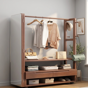 Modern Wood <b>Coat</b> Rack <b>with</b> <b>Shelves</b> and <b>Hooks</b> Freestanding Entryway Storage for Bedroom Living Room Furniture Minimalist Design - Product Image 3