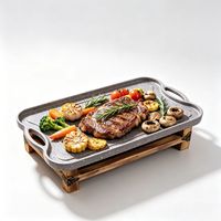 Barbecue commercial rectangulaire spécial en bois pour poisson, au charbon et à l'alcool, avec revêtement antiadhésif en pierre Maifan, antirouille