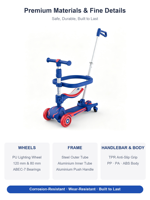 Trottinette pliable 4-en-1 pour enfants avec siège, poignée de poussée, roulements ABEC-7, roues lumineuses en PU, cadre en aluminium, PP, PA, ABS, TPR, mignonne et légère