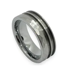 AJL Jewelry Making Supplies 1.5mm 2 Channel Offset Hammered Tungsten Ring Core Channel Blank for Inlay 8mm Wide
