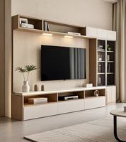Meuble TV et table basse de luxe moderne avec éclairage LED et panneau en bois pour la maison ou l'hôtel, idéal pour le salon ou l'appartement