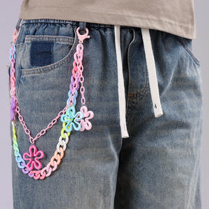 Chaîne de pantalon double couche en acrylique à motif floral avec chaîne de taille couleur bonbon pour jeans décontractés, chaîne de corps tendance - Product Image 1