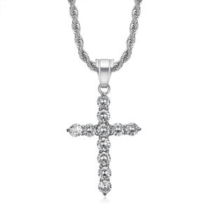 Hip Hop Iced Out CZ Bar Cruz religiosa cristiana impermeable de acero inoxidable joyería de moda colgante collares hombres hombre - Product Image 3