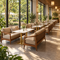 Canapé lounge, canapé à structure en bois ouvert avec coussin lombaire pour hall d'hôtel, salle de banquet, café, pizzeria, cuisine, bar à sushis