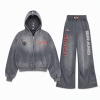 Ensemble de survêtement personnalisé pour homme – Hoodie zippé oversize et pantalon de jogging large – Style streetwear hip-hop dégradé délavé respirant 100 % coton