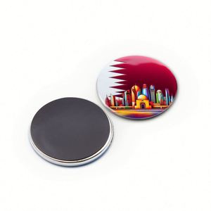Imán de nevera circular 3D personalizado de 58 mm con pin magnético, diseño de Qatar, para regalos - Product Image 1