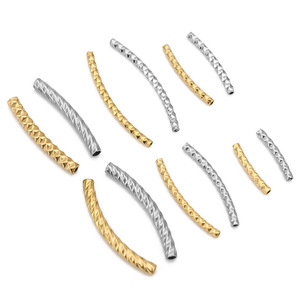 Stainless Steel Gold-Plated Textured Curved Tube Beads | <b>Spacer</b> Beads for Jewelry Making | DIY Bracelet & Necklace Accessories - Product Image 4