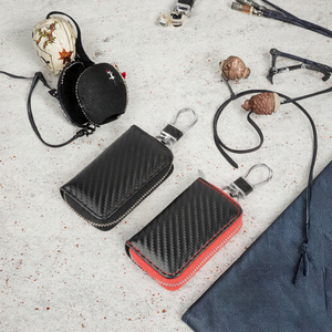 Étui à clés de voiture mini en cuir véritable tendance avec fermeture éclair, porte-clés et rangement pour rouge à lèvres pour hommes/femmes, vente en gros - Product Image 3
