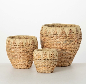 Cesta ecológica de jacinto de agua natural, hecha a mano, cubierta tejida para macetas, contenedor decorativo de almacenamiento para el hogar estilo boho. - Product Image 4