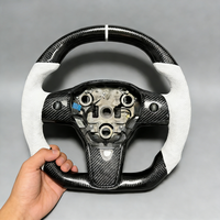 Volant de direction amélioré adapté aux Tesla Model 3 et Model Y, en cuir blanc et fibre de carbone