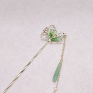 Épingle à cheveux de style ancien pour filles, bijou élégant en métal, bâtonnet à cheveux vintage avec fleur, papillon et pompon, accessoires de coiffure Hanfu - Product Image 3