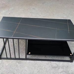 Nouvelle table basse rectangulaire 2022 à succès avec plateau en roche et pieds en fer au design épuré pour salon - Product Image 6