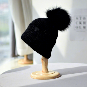 Chapeaux d'hiver pour femmes en fourrure de lapin angora, bonnets d'hiver avec <span class=keywords><strong>pompon</strong></span> en fourrure amovible - Product Image 6