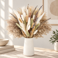 Buket Bunga Kering Pampas dan Lagurus Alami dengan Aksen Lavender untuk Dekorasi Meja Pernikahan Rustic dan Penataan Vas Rumah